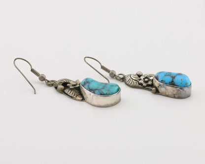Navajo Handmade Earrings 925 Silver Natural Turquoise Native Artist C.80's