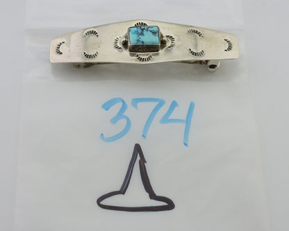 Navajo Hair Clip Barrette 925 Silver Morenci Turquoise Native Artist C.80's