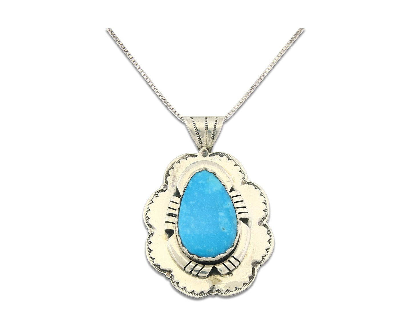 Navajo Sterling Silver Necklace Authentic Turquoise Vintage Signed Montoya