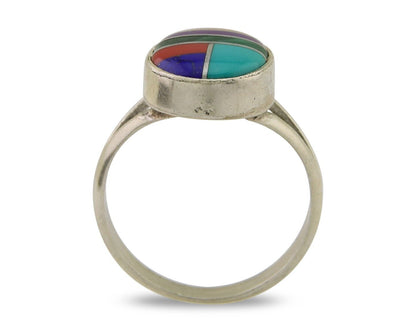 Navajo Ring 925 Sterling Silver Natural Gemstones Artist Signed Sunrise C.80's