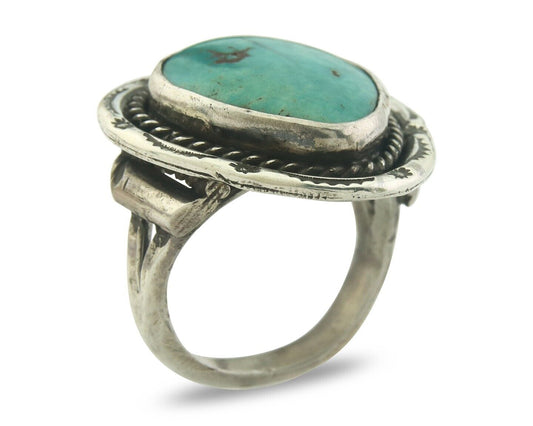 Navajo Men Ring 925 Sterling Blue Turquoise Native Artist C.80's Size 10