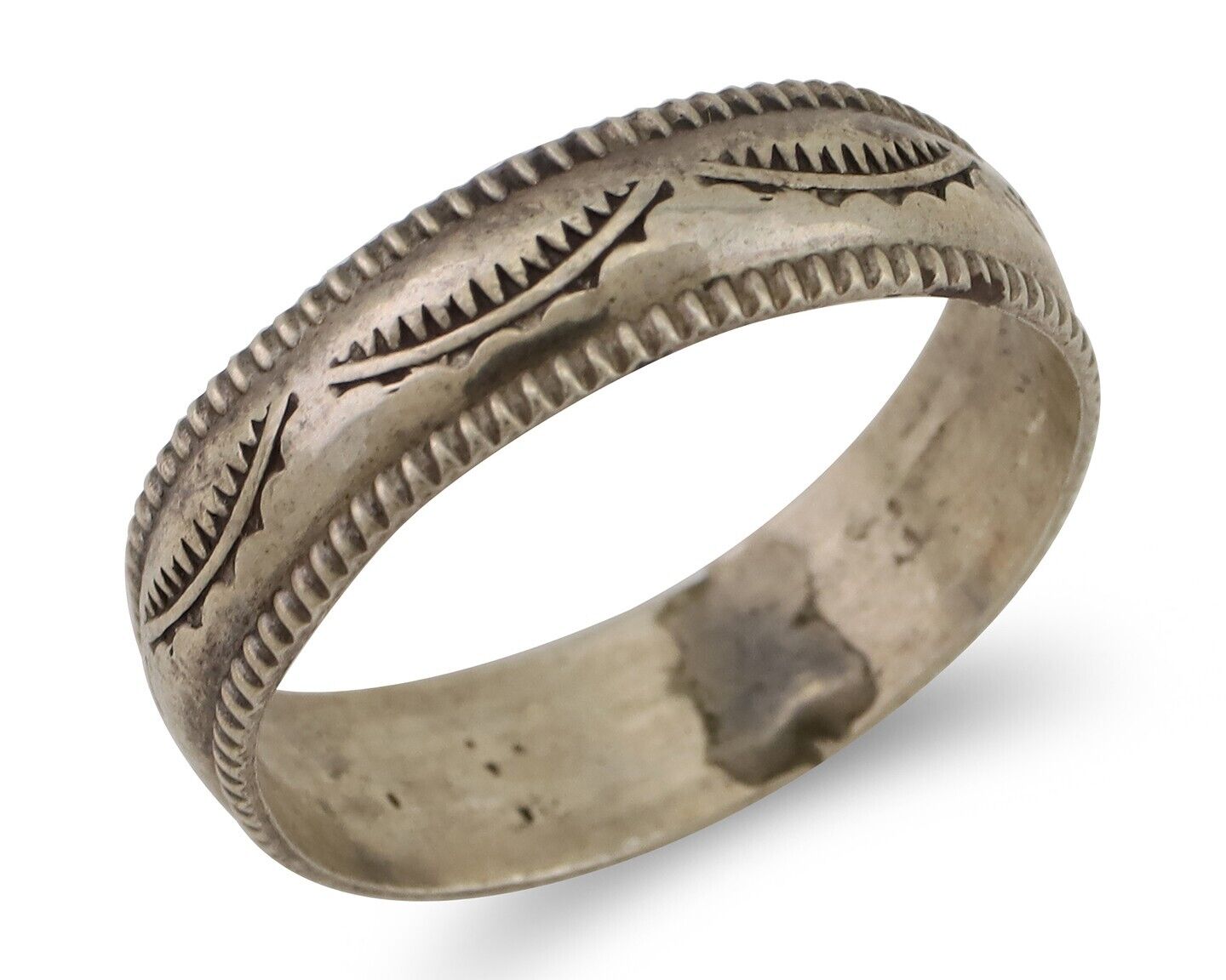 Navajo Hand Stamped Band 925 Silver 6.0 mm Native Artist Size 9.75 C.80's