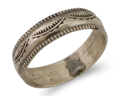 Navajo Hand Stamped Band 925 Silver 6.0 mm Native Artist Size 9.75 C.80's
