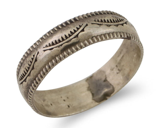 Navajo Hand Stamped Band 925 Silver 6.0 mm Native Artist Size 9.75 C.80's