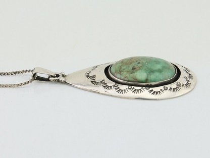 Navajo Necklace 925 Silver Natural Green Turquoise Artist Signed MC C.80's