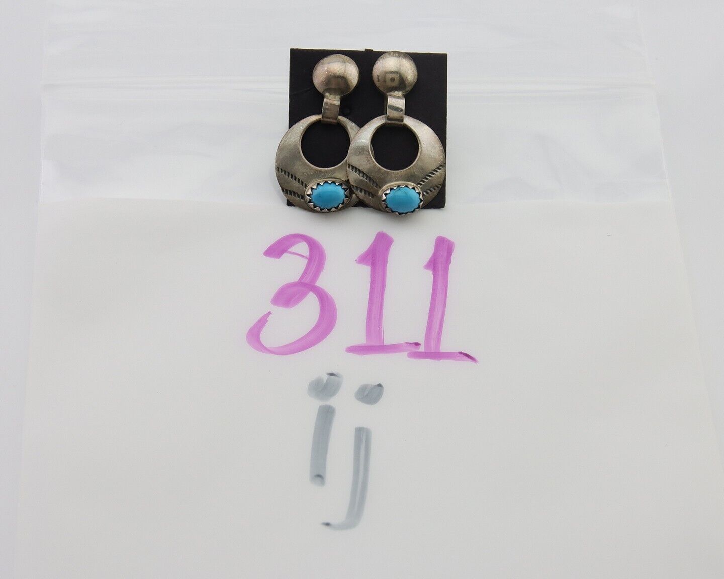 Navajo Dangle Earrings 925 Silver Natural Turquoise Artist Signed KF C.80's