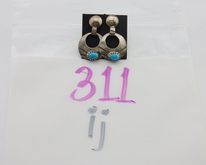 Navajo Dangle Earrings 925 Silver Natural Turquoise Artist Signed KF C.80's