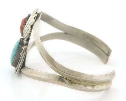 Navajo Cuff Bracelet Sterling Silver Natural Gemstone Vintage Native Signed JM