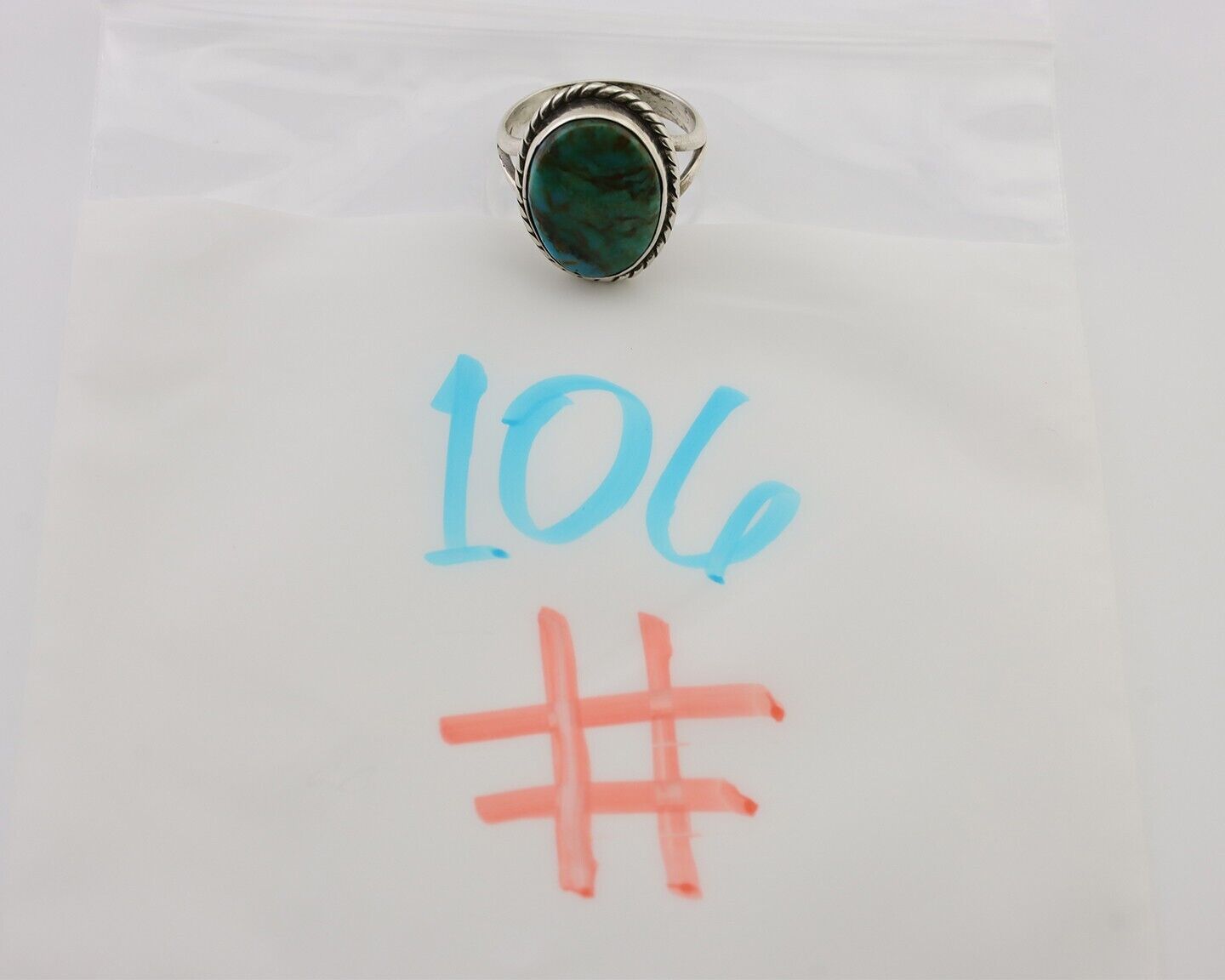 Navajo Ring 925 Silver Kingman Turquoise Native American Artist C.80's