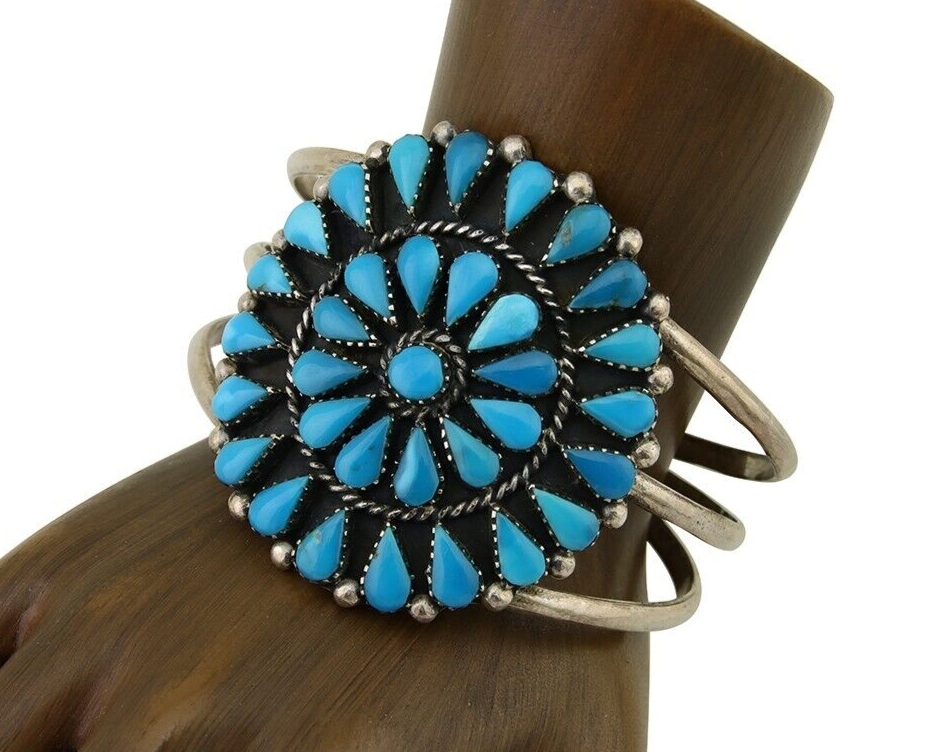 Navajo Bracelet 925 Silver Blue Turquoise Native American Artist C.80's