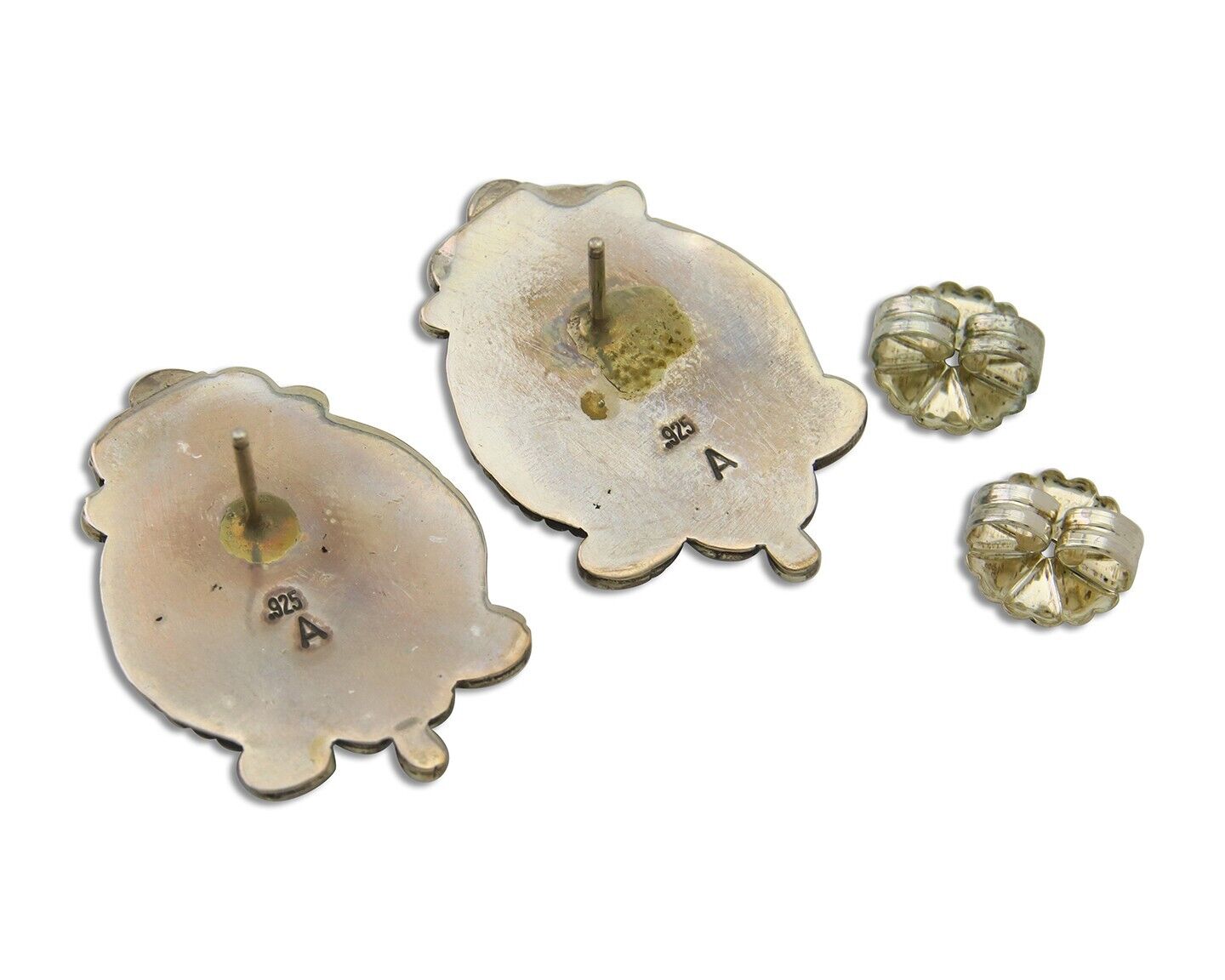 Navajo Earrings 925 Silver Natural Turquoise Artist Signed A C.80's