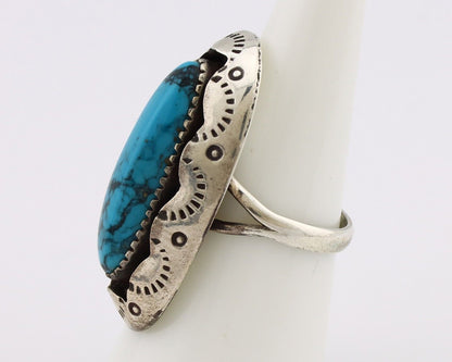 Navajo Ring 925 Silver Blue Spiderweb Turquoise Native American Artist C.80's