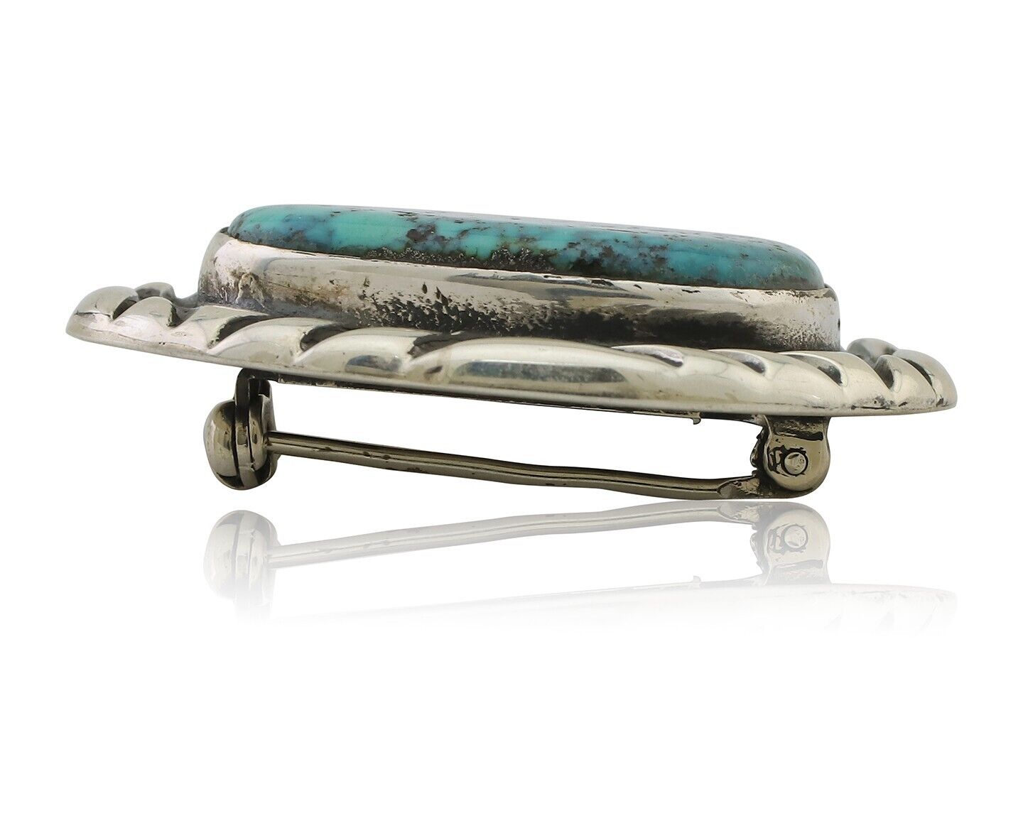 Navajo Pin 925 Silver Natural Spiderweb Turquoise Signed C Raincloud C.80's