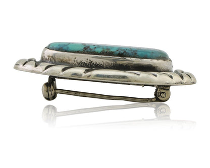 Navajo Pin 925 Silver Natural Spiderweb Turquoise Signed C Raincloud C.80's