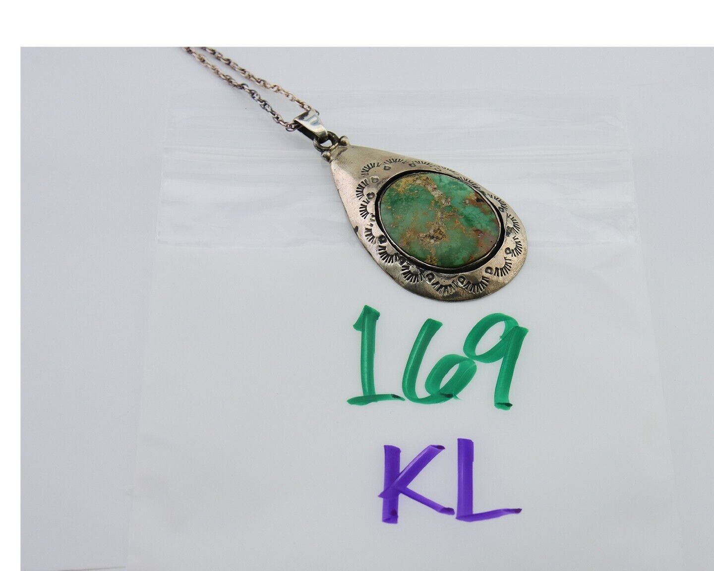Navajo Necklace 925 Silver Natural Green Turquoise Artist Tony Guerro C.80's