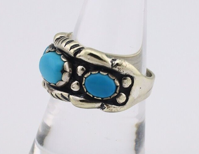 Navajo Ring 925 Silver Sleeping Beauty Turquoise Artist Signed MM C.80's