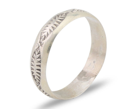 Navajo Hand Stamped Band 925 Silver 5.0 mm Signed Larry Chavez Size 8.5 C.80's