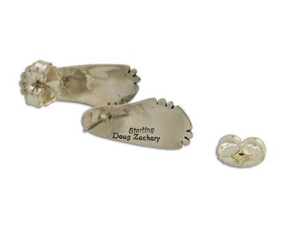 Zuni Earrings 925 Silver Natural Blue Turquoise Signed Doug Zachary C.80's