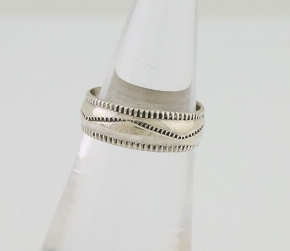 Navajo Hand Stamped Band 925 Silver 6.0 mm Native Artist Size 5.0 C.80's