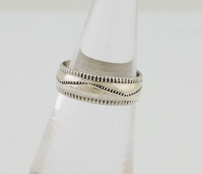Navajo Hand Stamped Band 925 Silver 6.0 mm Native Artist Size 5.0 C.80's