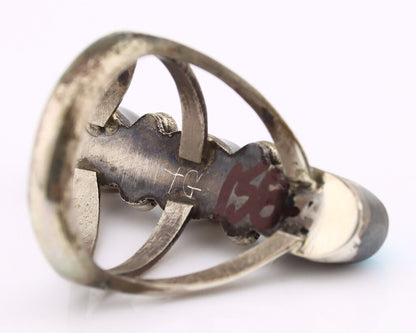 Navajo 3 Stone Ring 925 Silver Blue Turquoise Native American Artist C.80's
