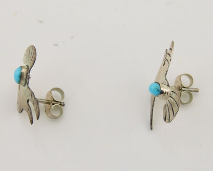 Navajo Humming Bird Earrings 925 Silver Turquoise Native Artist C.80's