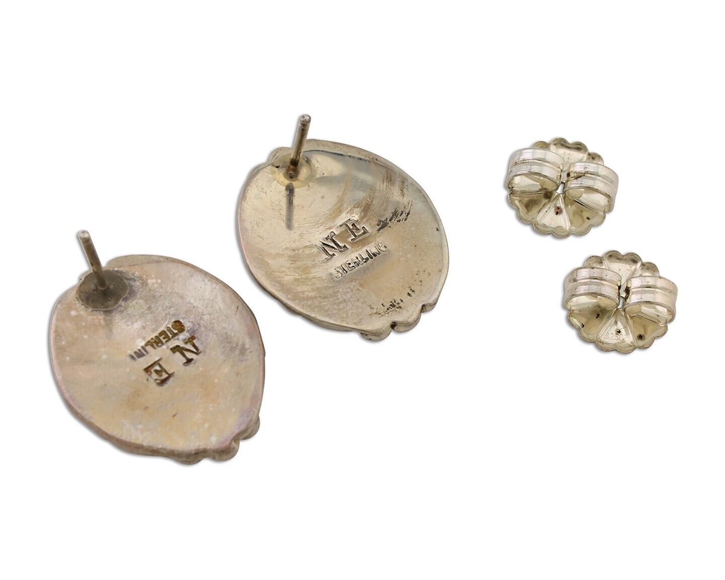 Navajo Earrings 925 Silver Spiderweb Mined Turquoise Artist Signed NE C.80's