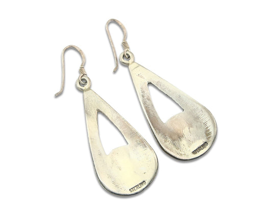 Navajo Earrings Sterling Silver Coral & Turquoise Vintage Dangle Handmade