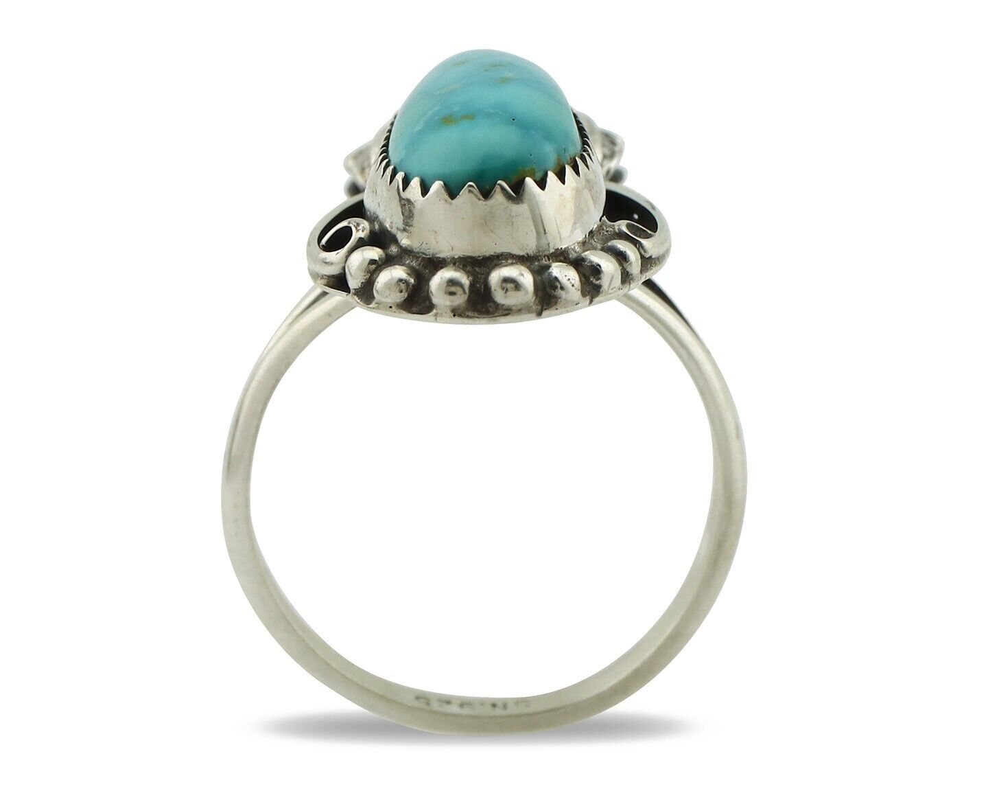 Navajo Ring .925 Silver Natural Mined Neveda Turquoise Artist Signed SN C.80's