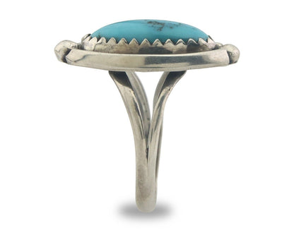 Navajo Ring 925 Sterling Natural Turquoise Native Artist C.80's Size 4.5