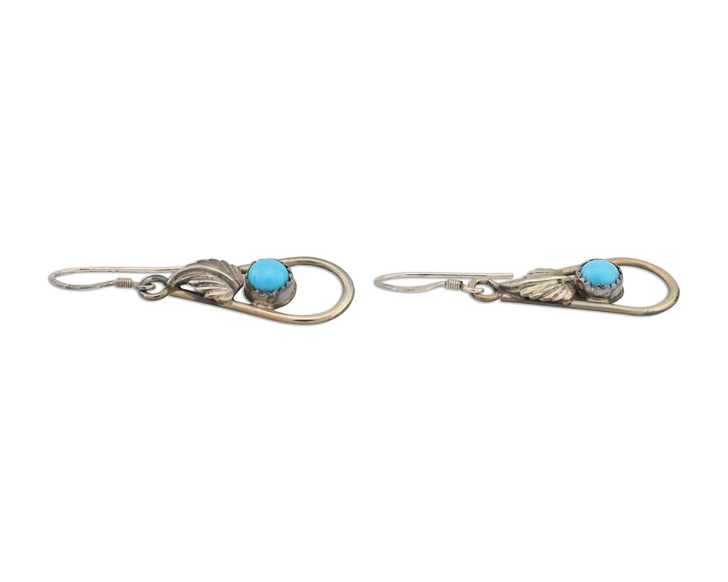 Navajo Dangle Earrings 925 Silver Sleeping B Turquoise Native Artist C.80's