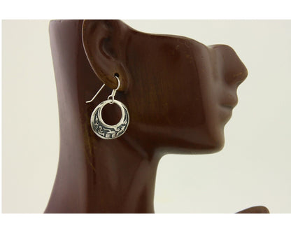 Navajo Earrings 925 Silver Dangle Pictograph Native American Artist C.80's