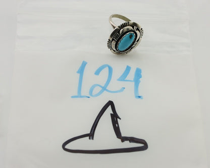 Navajo Ring 925 Silver Blue Sleeping Beauty Turquoise Signed LM NEZ C.80's