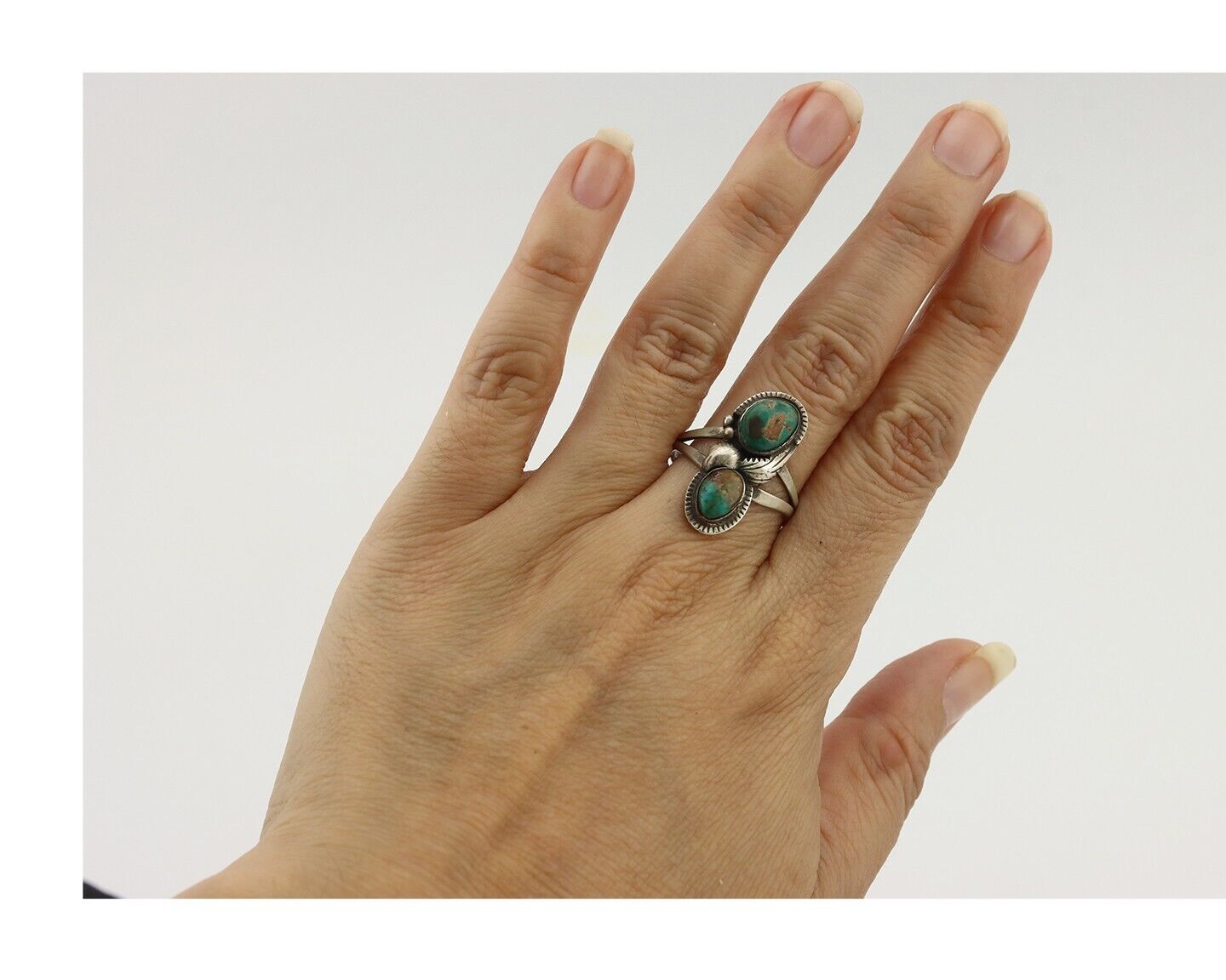 Navajo Ring 925 Silver Natural AAA Blue Turquoise Artist Signed Tom Willeto C80s