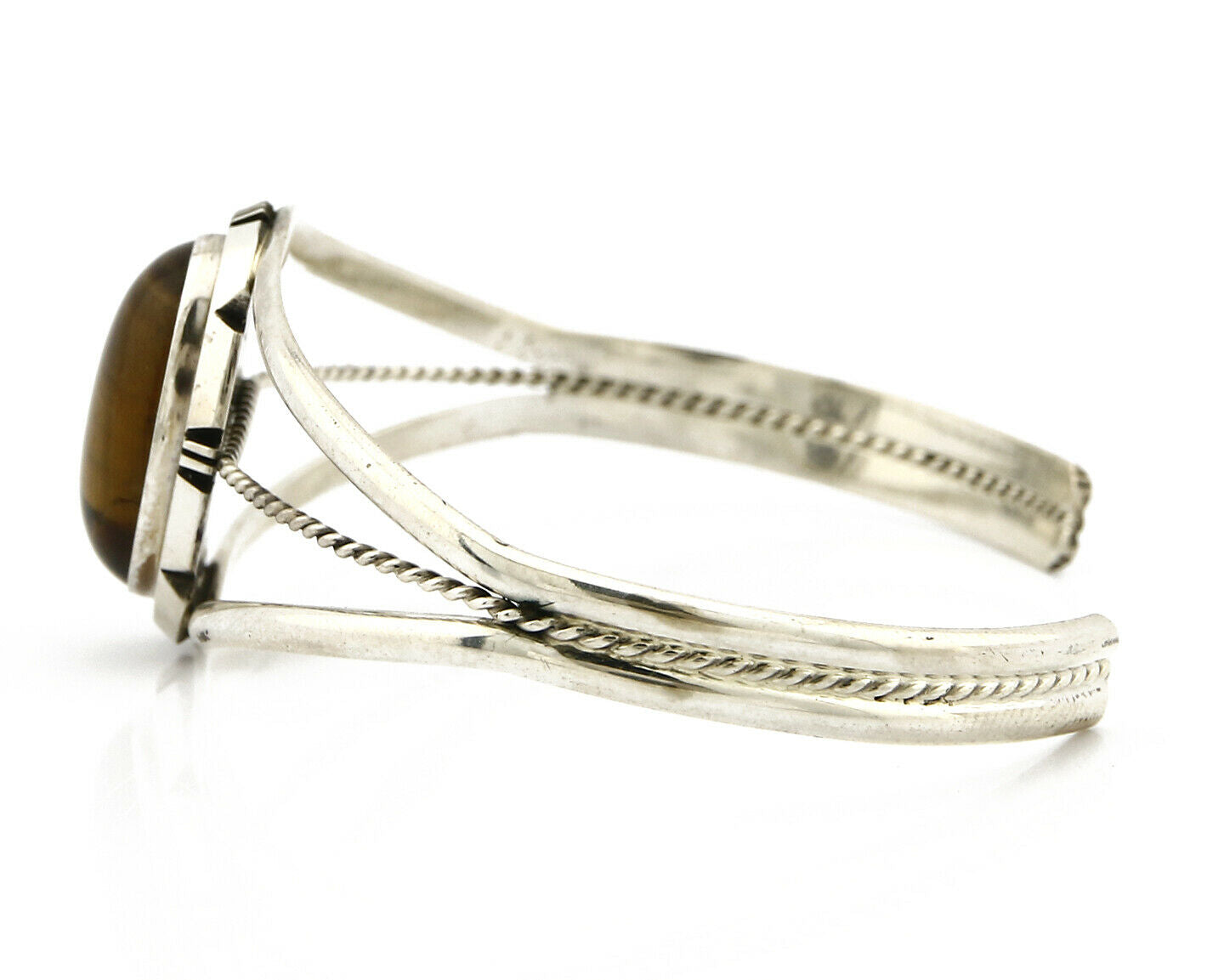 Navajo Bracelet .925 Silver Tiger Eye Sapphire Signed Sapphire Signed Sarah Chee