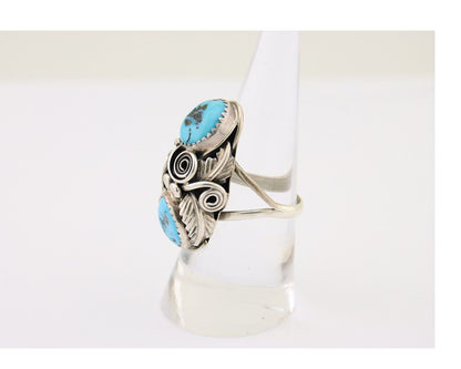Navajo Ring .925 Silver Sleeping B Turquoise Artist Signed MP C.80's