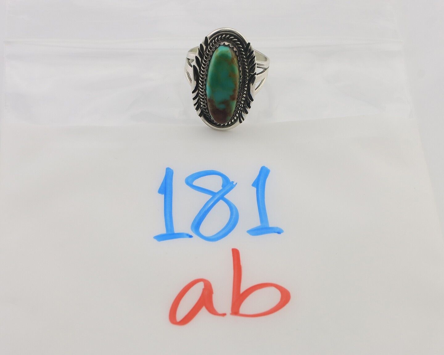 Navajo Ring 925 Silver Blue Gem Turquoise Native American Artist C.80's