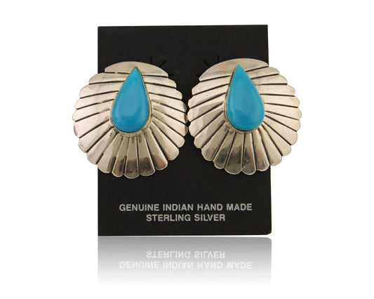 Navajo Earrings 925 Silver Natural Blue Native American Artist C.80's