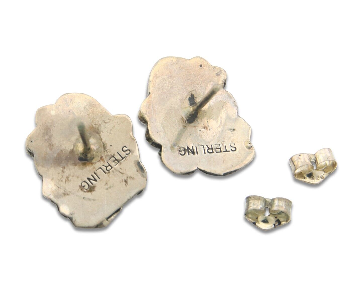 Navajo Earrings 925 Silver Natural Coral Native American Artist C.80's