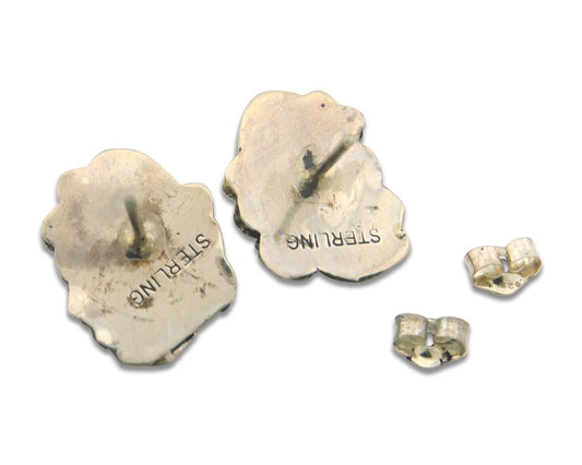 Navajo Earrings 925 Silver Natural Coral Native American Artist C.80's