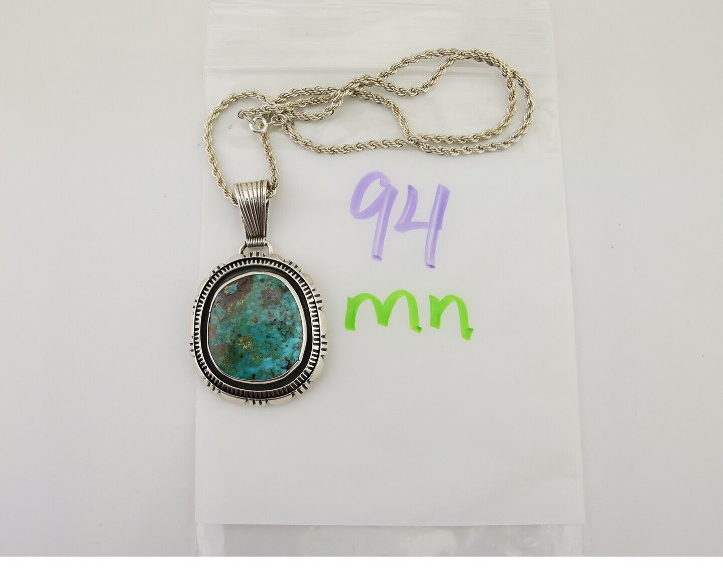 Navajo Necklace 925 Silver Natural Turquoise Artist Signed Mike Begay C.80's