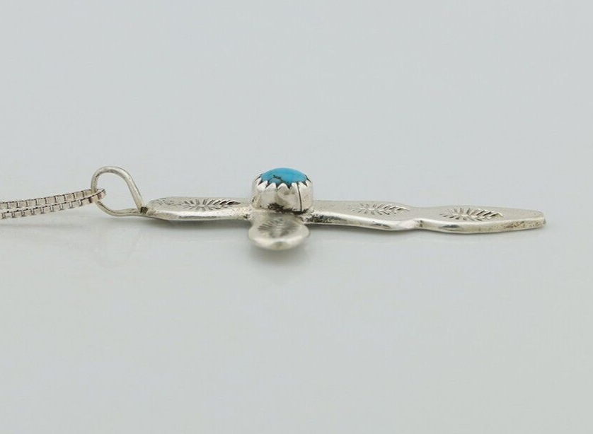 Navajo Cross Necklace 925 Silver Turquoise Hand Stamped Native American C.80's