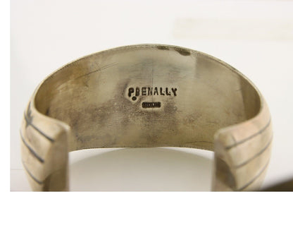 Navajo Bracelet .925 Silver Red Coral Cuff Artist Signed P Benally C.80's