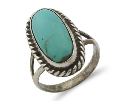 Navajo Ring 925 Silver Natural Kingman Turquoise Signed M Montoya C.80's