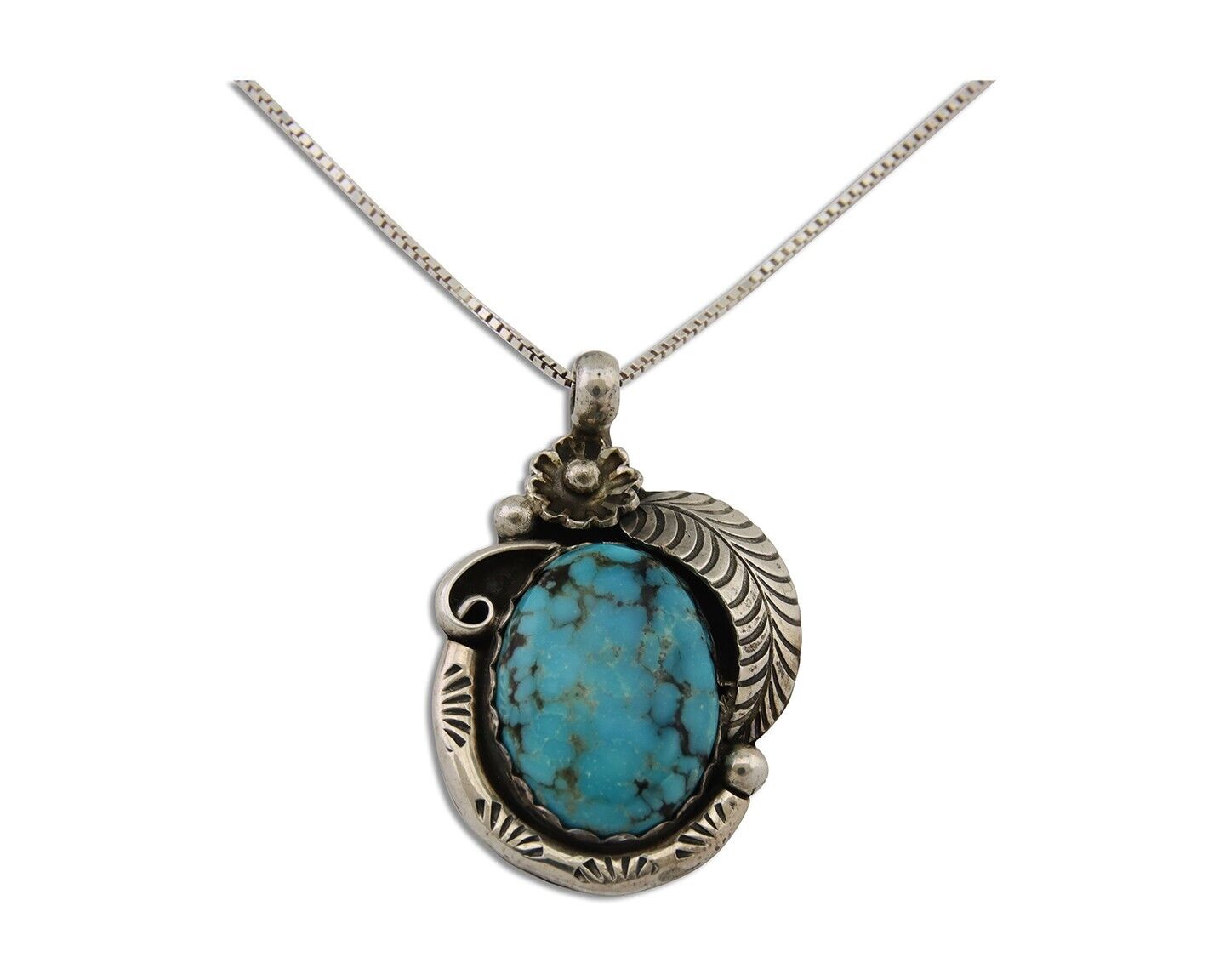 Navajo Necklace 925 Silver Natural Spiderweb Turquoise Native Artist C.80's