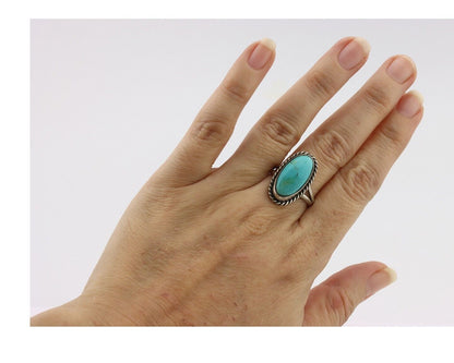 Navajo Ring .925 Silver Natural Kingman Turquoise Native American Artist C.80's