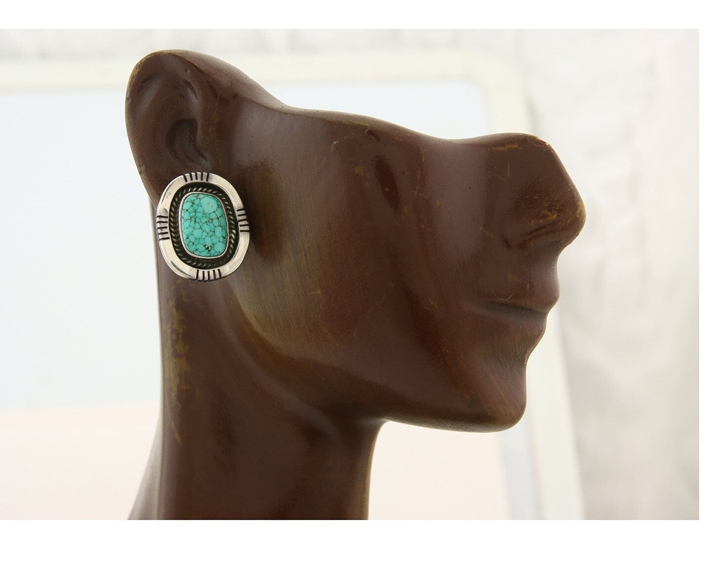 Navajo Earrings 925 Silver Spiderweb Turquoise Artist Signed Harold Becenti C80s