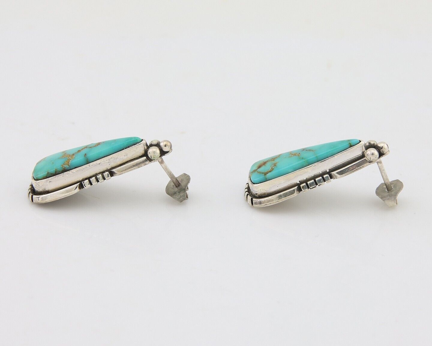 Navajo Dangle Earrings 925 Natural Turquoise Signed Wilson Padilla C.80's