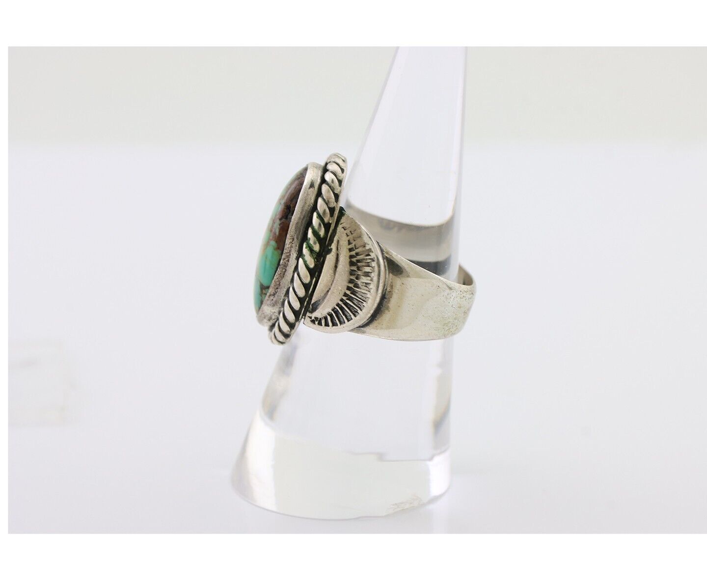 Navajo Ring 925 Silver Natural Turquoise Signed M Montoya Size 7.5 C.80's