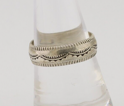 Navajo Hand Stamped Band 925 Silver 6.0 mm Native Artist Size 7.5 C.80's